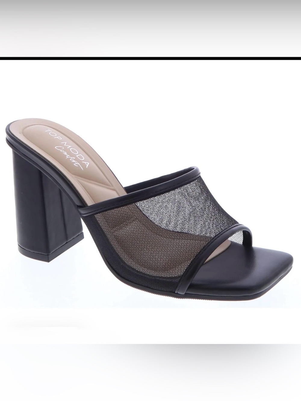 TOP Moda Black Mesh Block Heel Slide